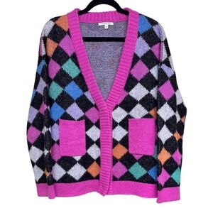 OLIVIA RUBIN Magda Harlequin Jacquard-Knit Cardigan Women's Size Medium